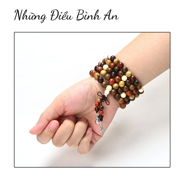 Chuỗi 108 hạt gỗ nhiều màu phong cách Phật giáo /Vòng tay phong thủy may mắn, tài lộc 💕FREESHIP 50k💕 Những Điều Bình An