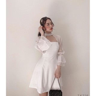 Đầm xoè phối voan ( đen, trắng )