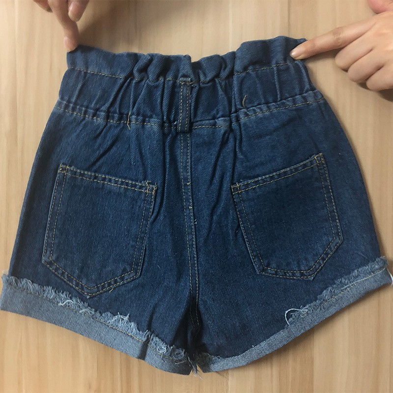 Quần Short Denim Ống Rộng Lưng Cao Thời Trang Năm Động Cho Bé Gái