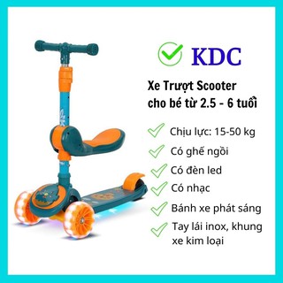 Xe trượt Scooter KDC Bánh phát sáng có ghế ngồi, có nhạc có đèn led, cho bé từ 2 tuổi