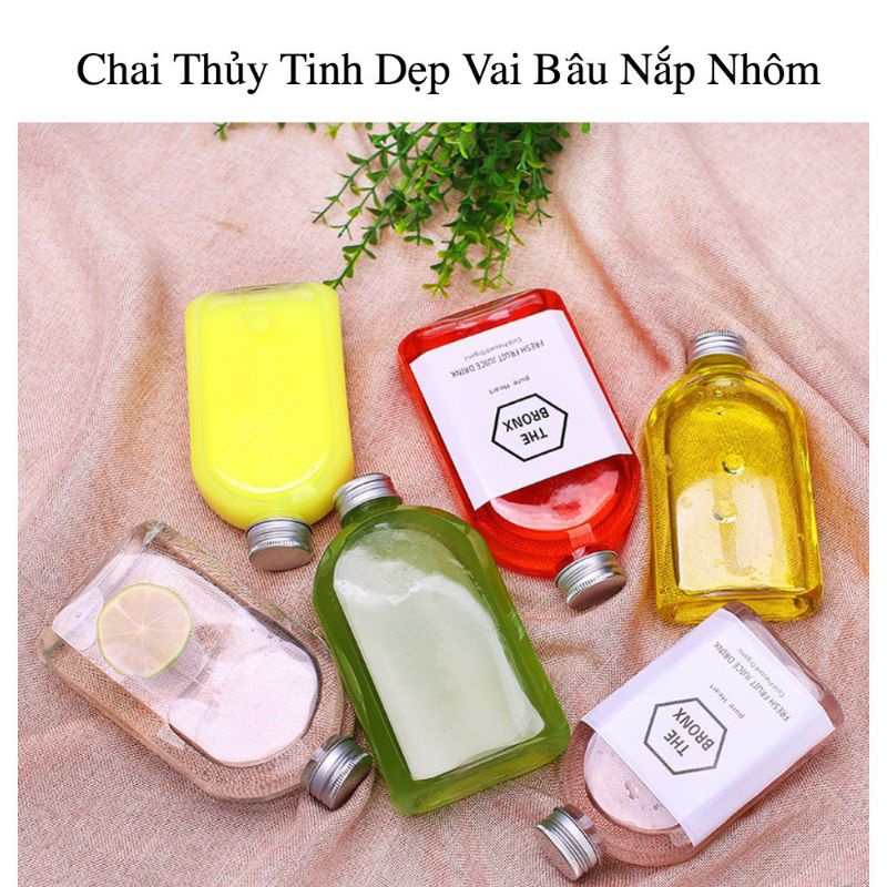 Chai thủy tinh dẹt xén vai nắp nhôm (200ml/250ml/350ml/500ml)