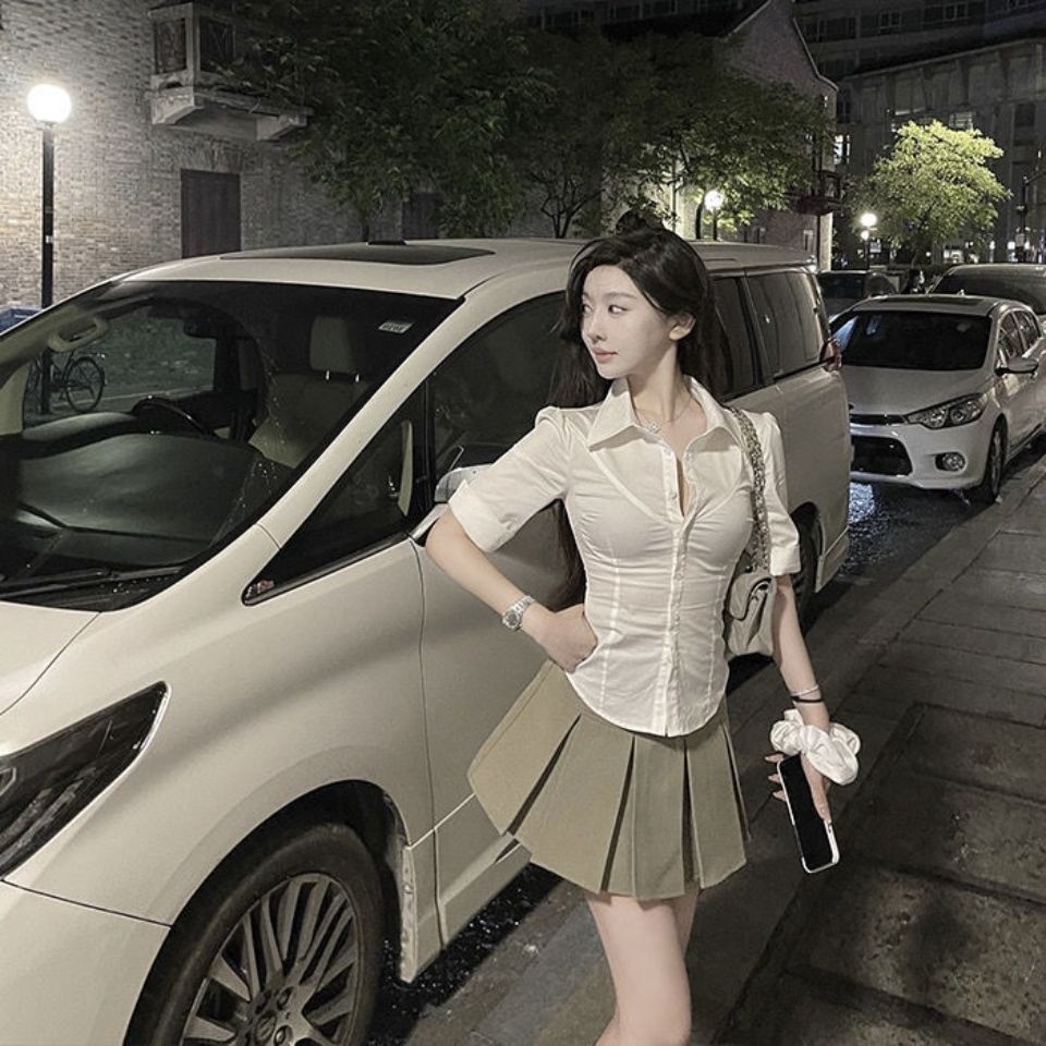 COZOK Set Áo Sơ Mi Tay Lỡ Và Chân Váy Lưng Cao Thời Trang Cá Tính Cho Nữ