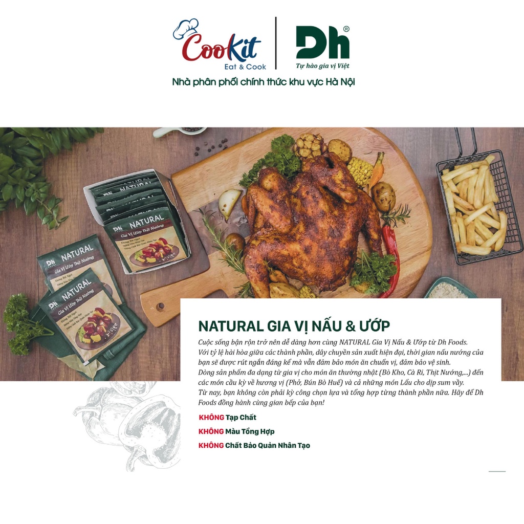 Gia vị ướp thịt nướng Natural Dh Foods nêm nếm sẵn BBQ cho thực phẩm thơm mùi khói 10Gr