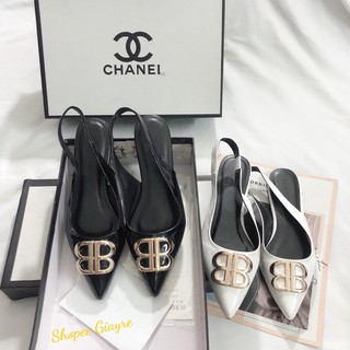 Sandal mũi nhọn da bóng khóa BB gót 1cm ( loại 1 )