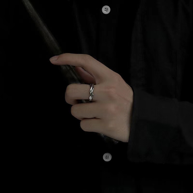 Nhẫn Hình Gợn Sóng Thiết Kế Mở Có Thể Điều Chỉnh Phong Cách Retro Dành Cho Cặp Đôi