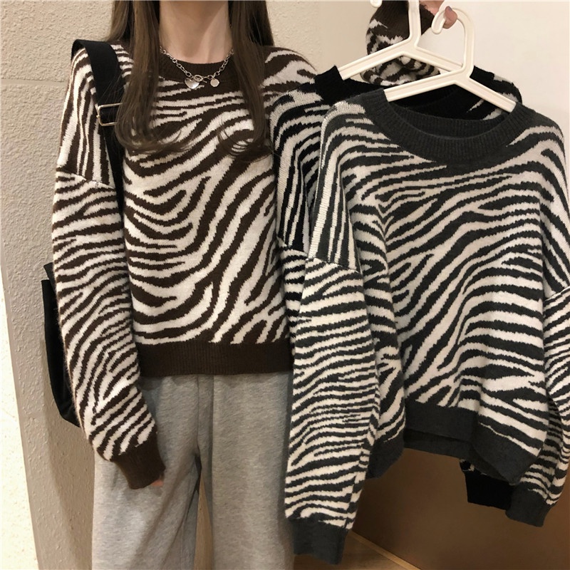 Áo Sweater Nữ Dáng Rộng In Họa Tiết Ngựa Vằn Thời Trang Mùa Thu Hàn Quốc Mới