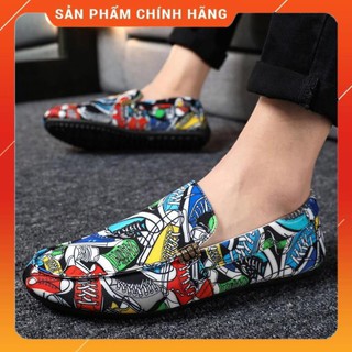 free Thời trang nam Giày đế bằng da Graffiti đầy màu sắc Trượt trên giày lái xe uy tín Uy Tín 2020 Az1