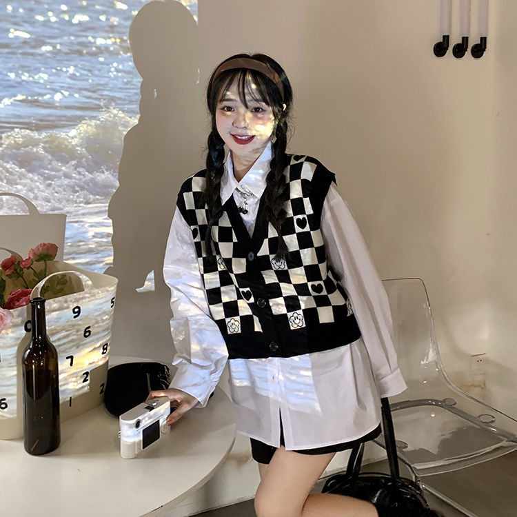 Áo khoác len không tay họa tiết kẻ sọc thời trang mùa thu mới cho nữ | BigBuy360 - bigbuy360.vn