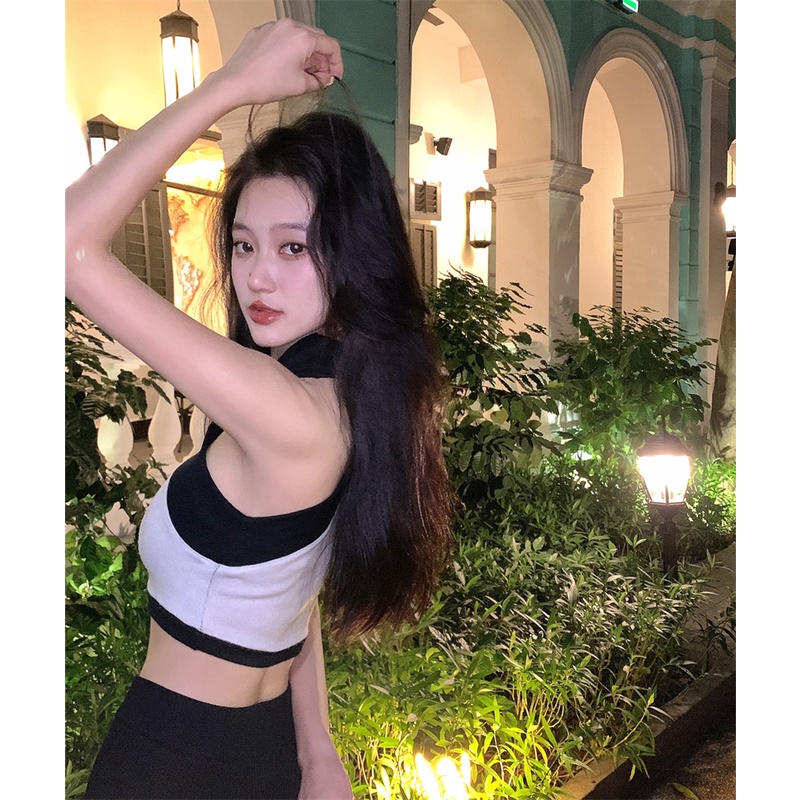 Cocory vn Áo Tank Top Dệt Kim Màu Trắng Đen Thời Trang Cho Nữ