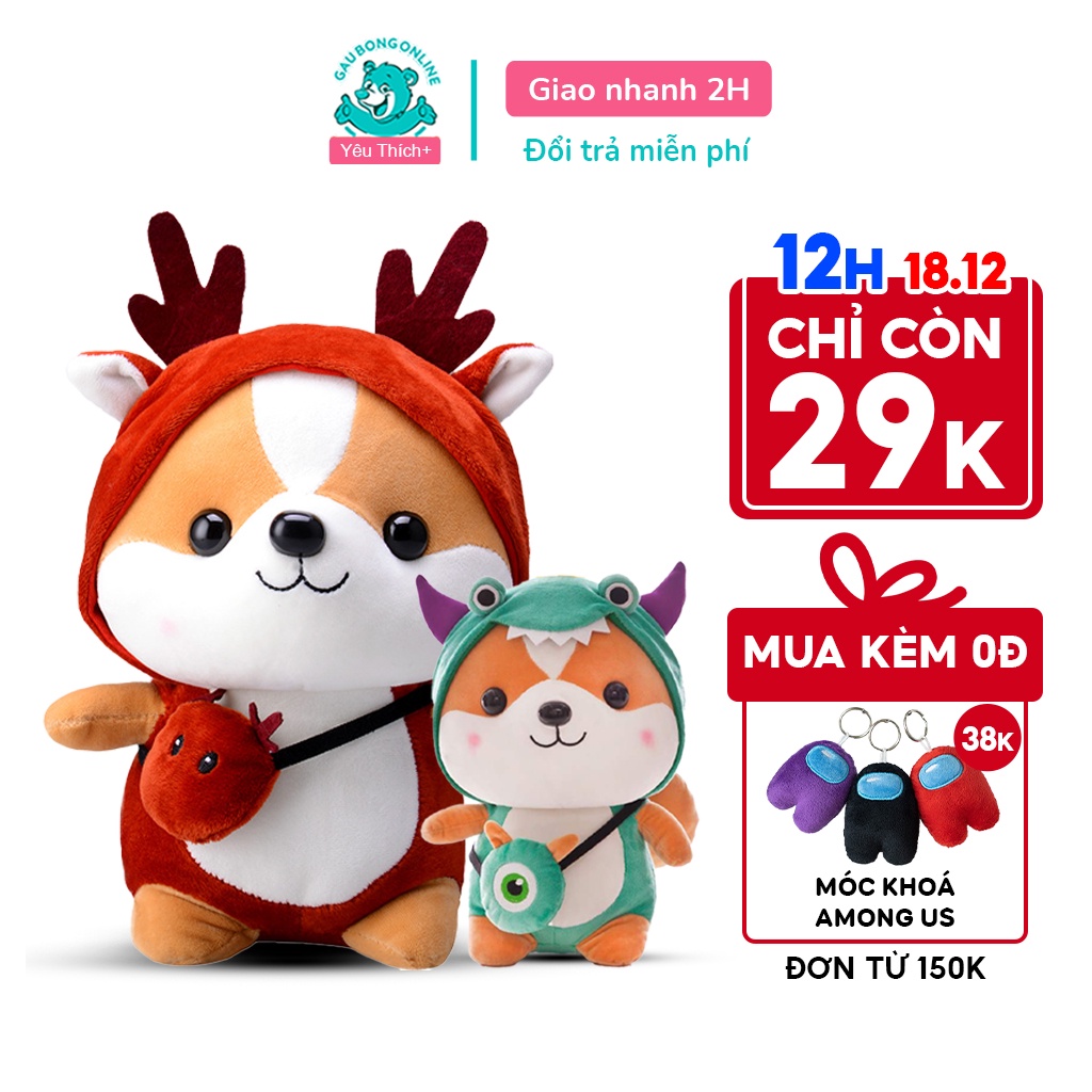 Gấu Bông Chó Shiba Cosplay mềm mịn size nhỏ 25 cm. Hàng cao cấp cho trẻ nhỏ.