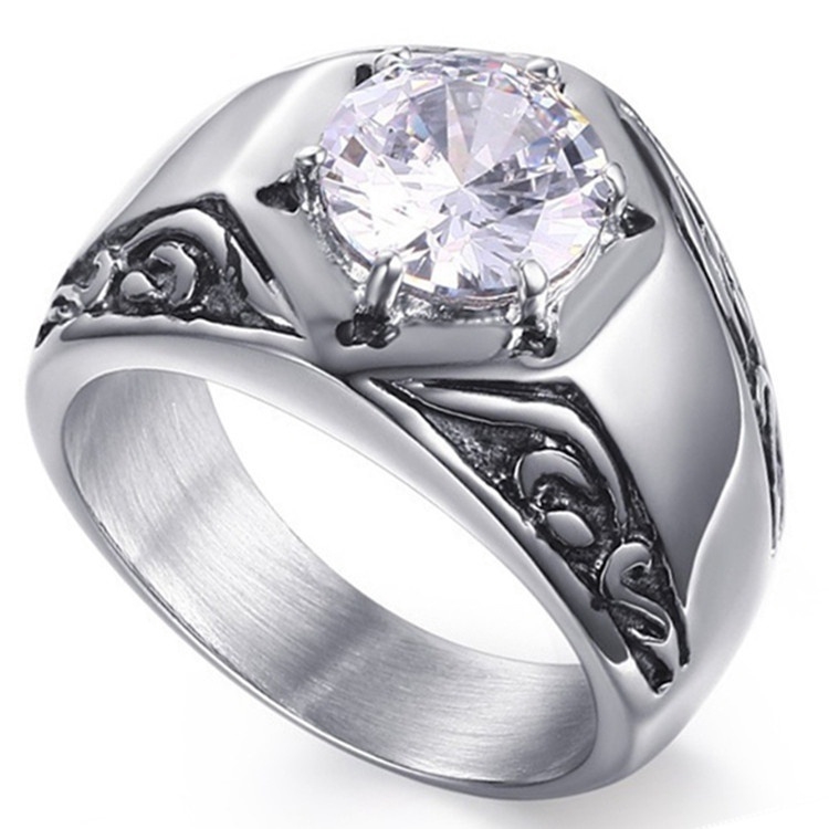 Nhẫn cưới bằng thép không gỉ 316L đính đá zircon phong cách thanh lịch retro vintage kích thước 7 đến 14