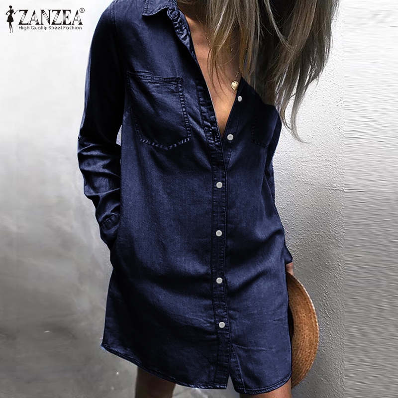 Đầm Denim ZANZEA Tay Dài Thời Trang Dành Cho Nữ | BigBuy360 - bigbuy360.vn