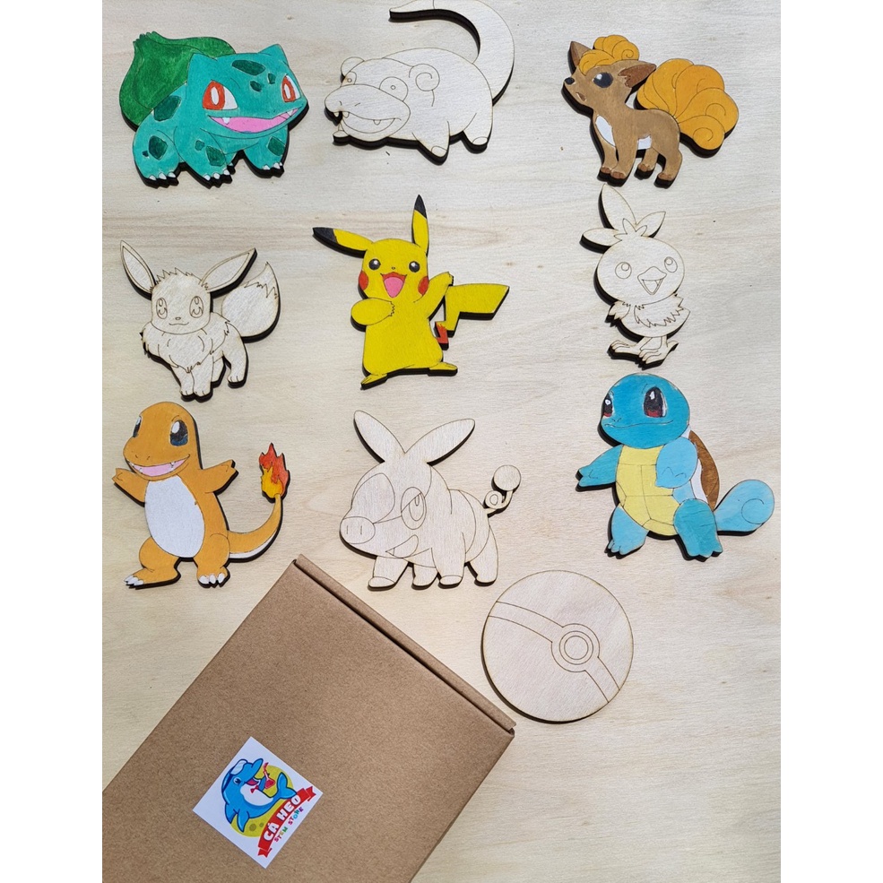 Tô màu gỗ POKEMON  tặng kèm nam châm tủ lạnh