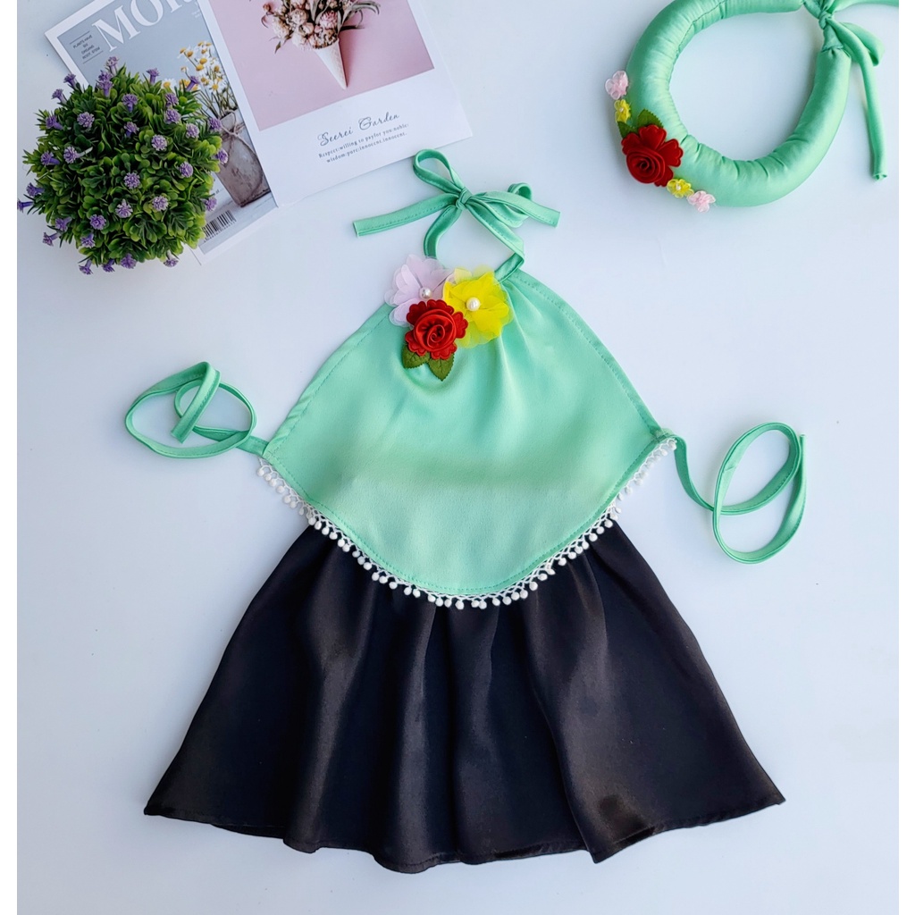 Yếm Đào Yếm Lụa Màu Nâu chân váy đen  cho bé gái bé sơ sinh từ 1 -7 tuổi