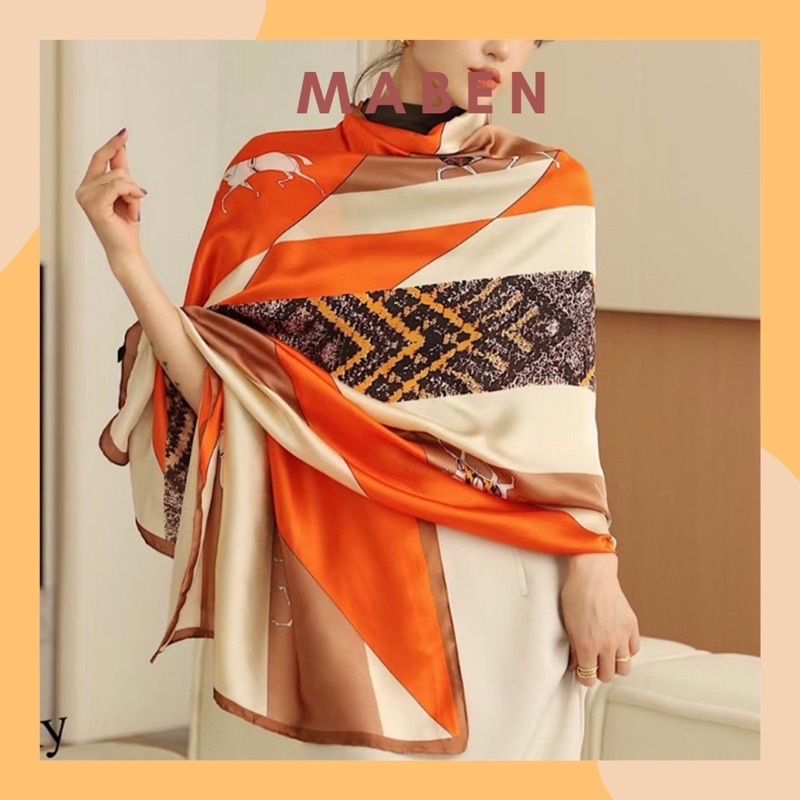 Khăn choàng cổ lụa cao cấp in hình con ngựa size 90x180cm