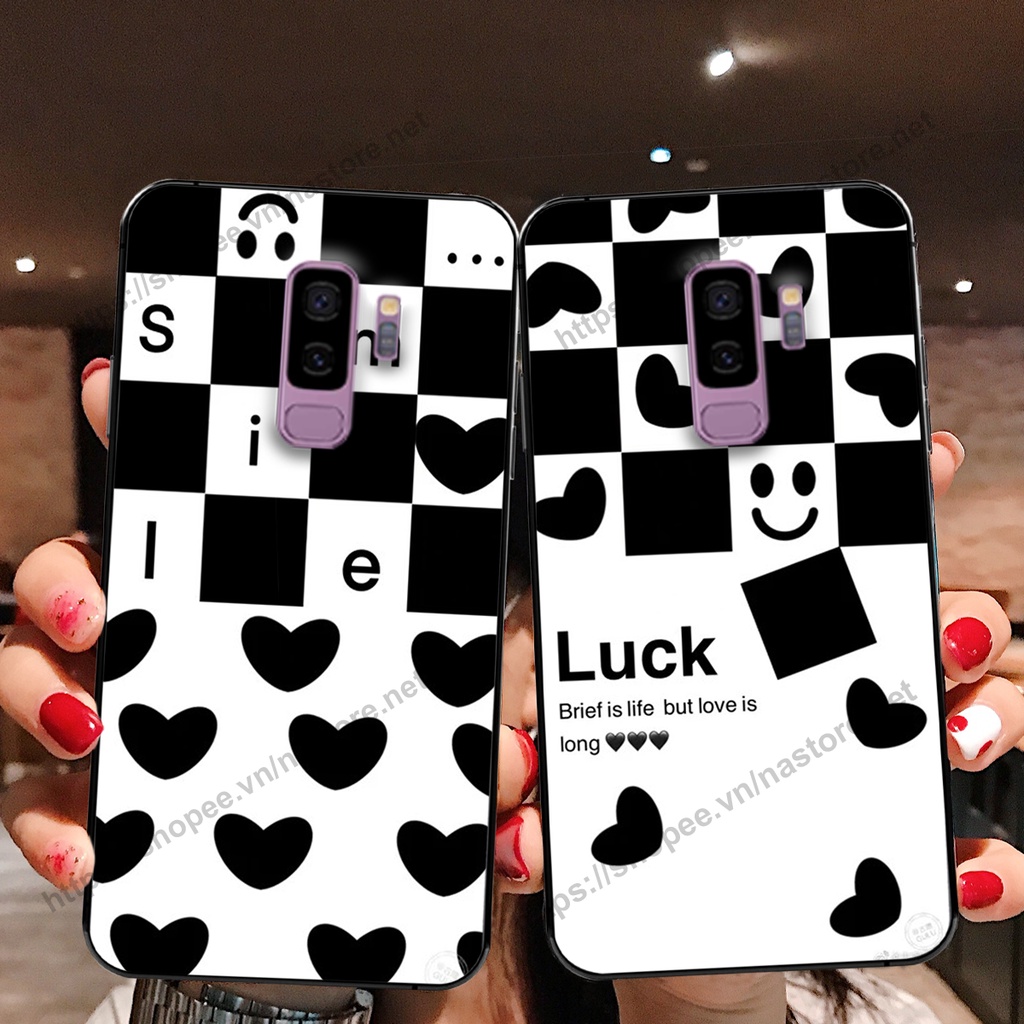 Ốp lưng Samsung S9 / S9 Plus / S9+ trái tim họa tiết caro, mikey họa tiết beabrick kaws cute