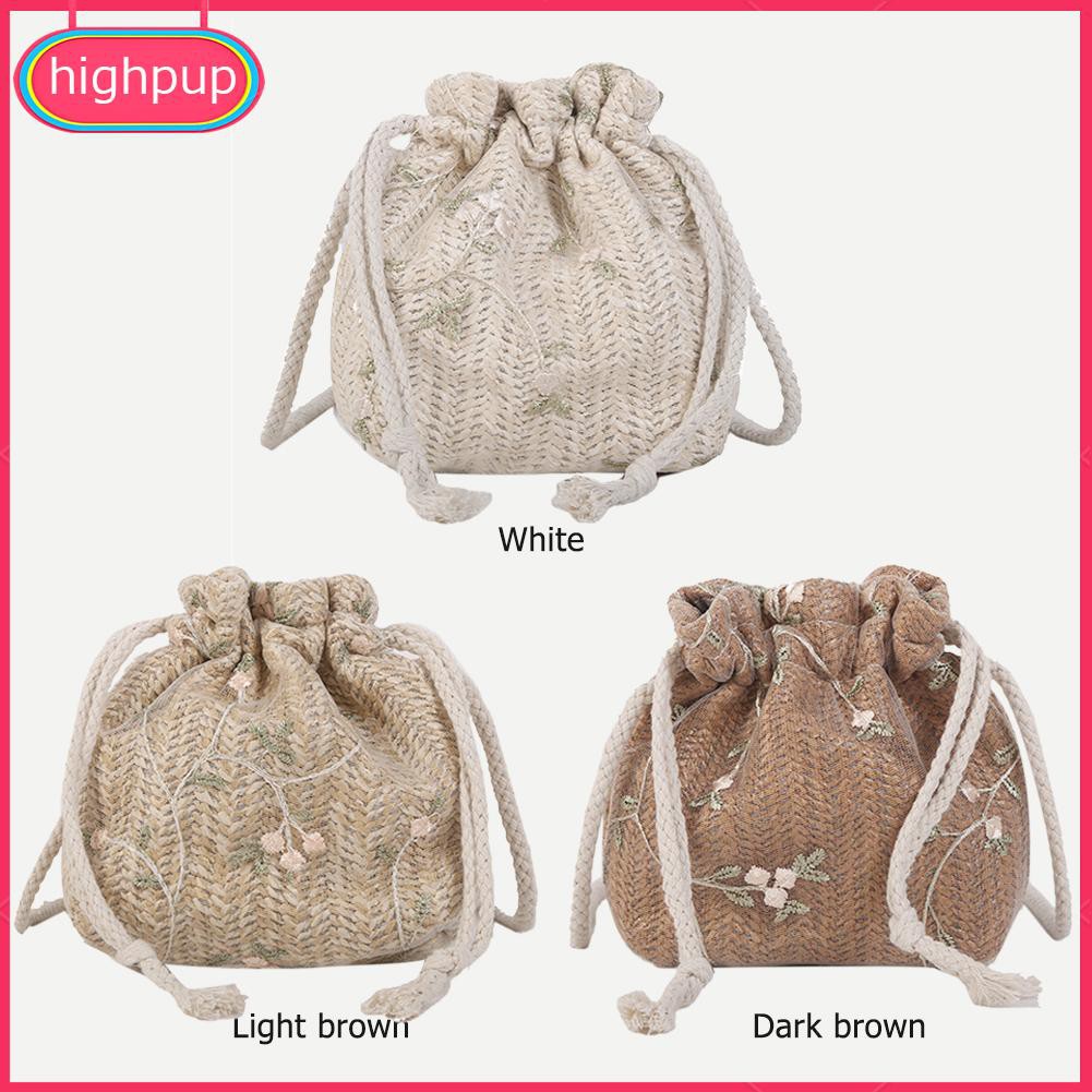 Túi đeo chéo kiểu đan dệt có dây rút thêu họa tiết hoa thời trang dành cho nữ