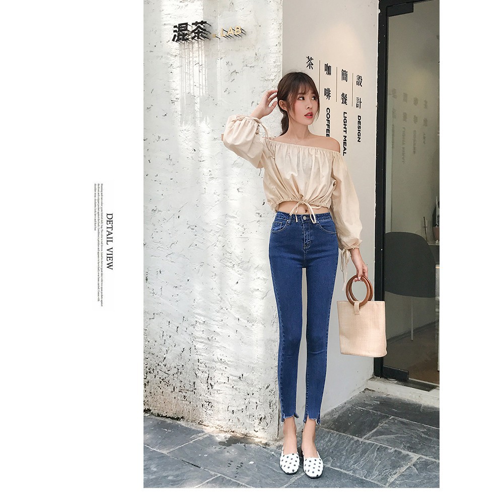 ORDER quần jean dáng bó rách ở gấu quần có ba màu