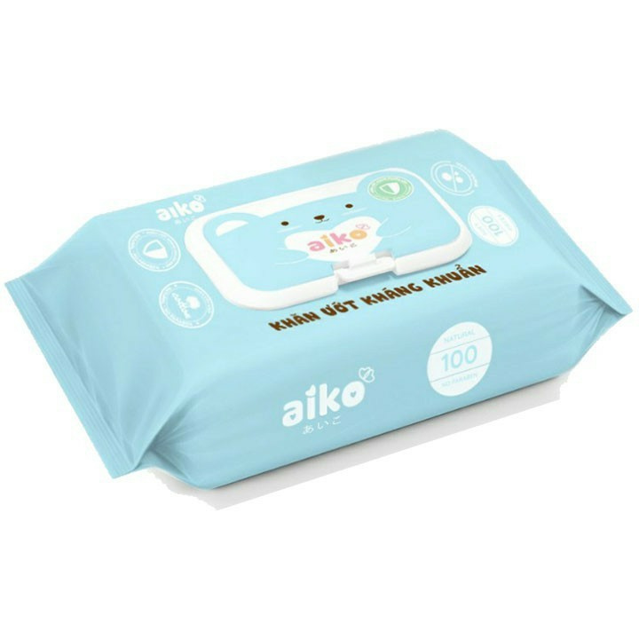 (XANH DƯƠNG) Khăn ướt Aiko 100 tờ không hương kháng khuẩn