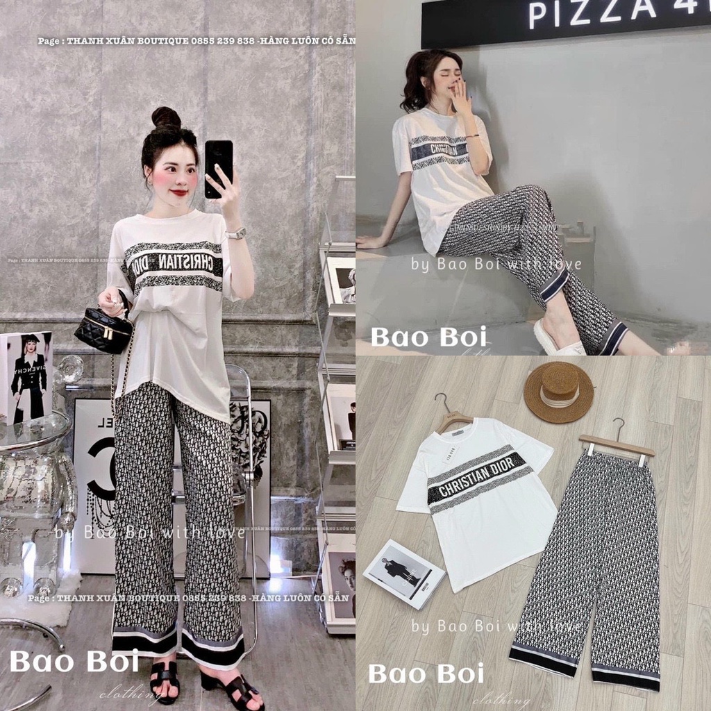 Set đồ bộ quần dài ống rộng họa tiết Gugumi
