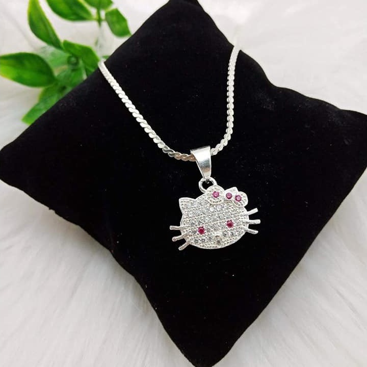 Dây chuyền bạc mèo kit tty dễ thương bé gái,Vòng cổ bạc thật cho bé dây to dầy dặn,Vàng bạc an chi