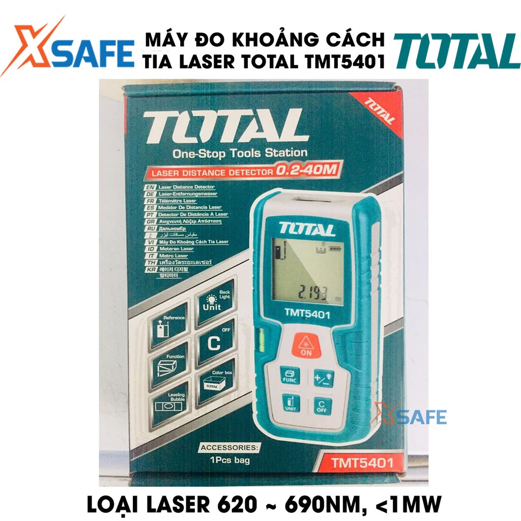 Máy đo khoảng cách tia Laser TOTAL TMT5401 Thiết bị đo khoảng cách tia Laser cầm tay phạm vi 0.2-40m - Chính hãng