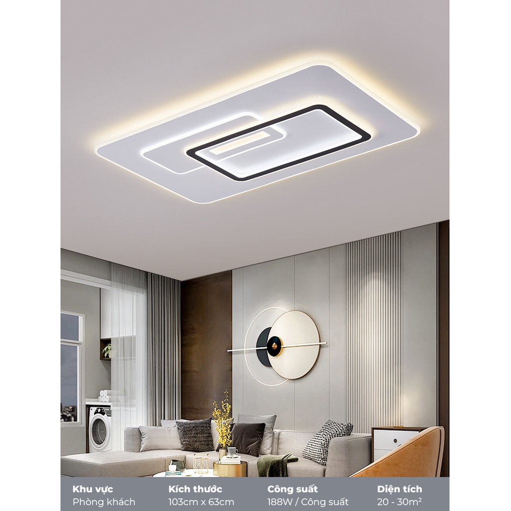 Đèn Ốp Trần Phòng Khách ATH LIGHTING Thiết Kế Hình Chữ Nhật Cao Cấp Với 3 Chế Độ Màu Tùy Chỉnh Bằng Remote
