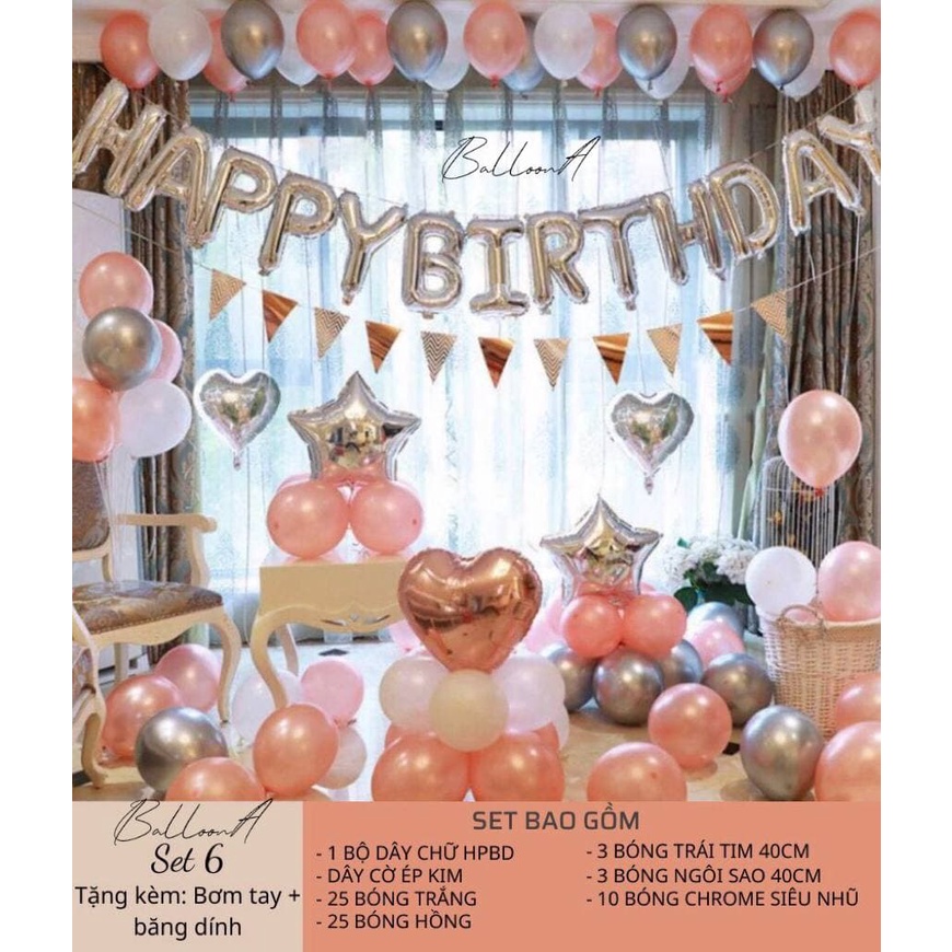 Set sinh nhật, set trang trí sinh nhật Happy Birthday, bóng bay trang trí sinh nhật tại nhà