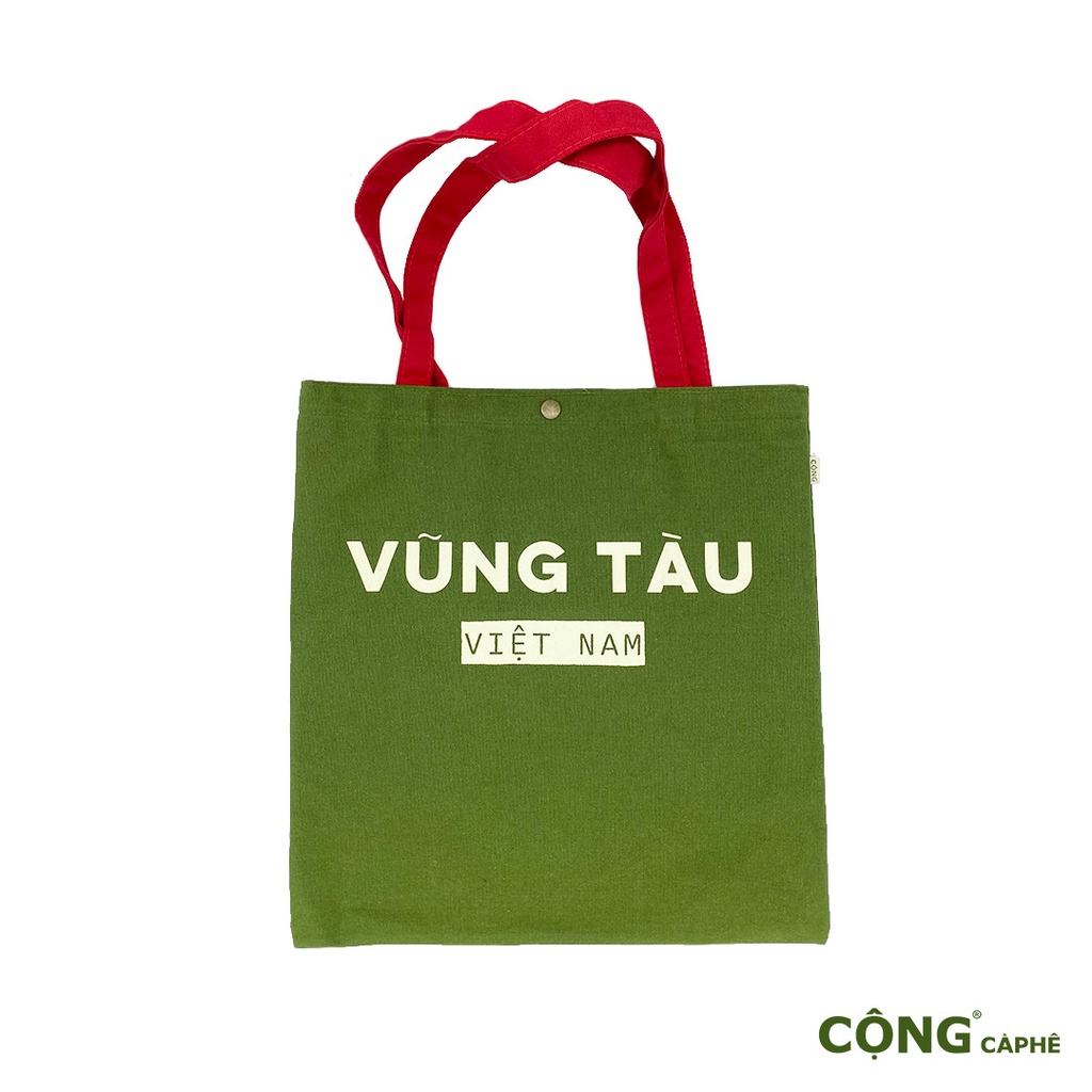 Túi vải canvas Cộng Cà Phê xanh quai đỏ