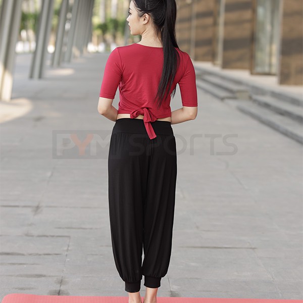 Set Yoga - áo crop buộc dây quần alibaba [ BH GIẶT MÁY 6THÁNG ] Bộ đồ tập yoga che khuyết điểm, siêu thoáng khí,mềm mịn