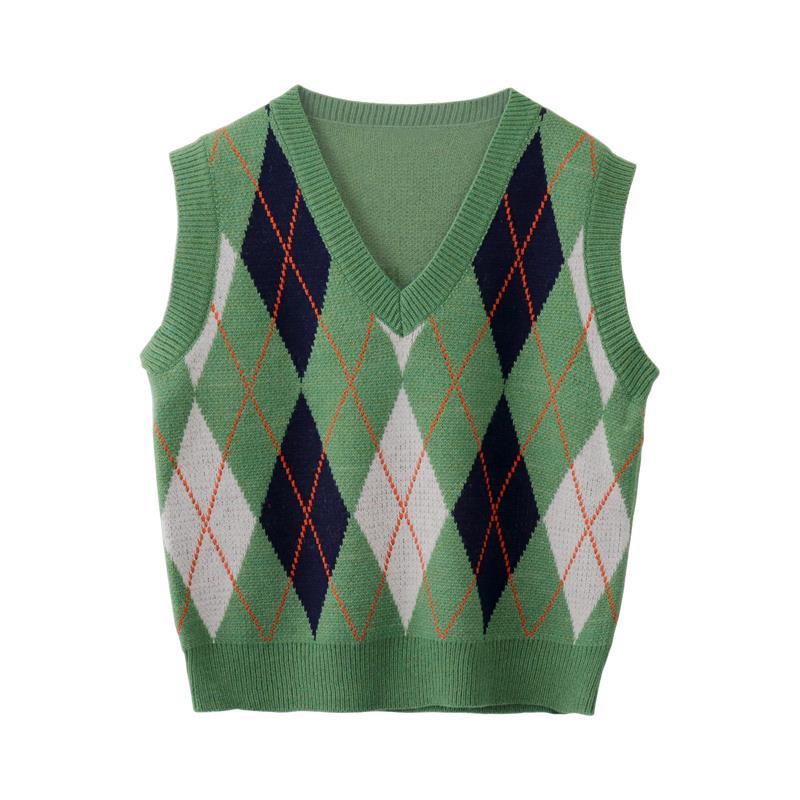 Áo len không tay cổ chữ V họa tiết kim cương phong cách retro Hàn Quốc cho nữ
 | BigBuy360 - bigbuy360.vn