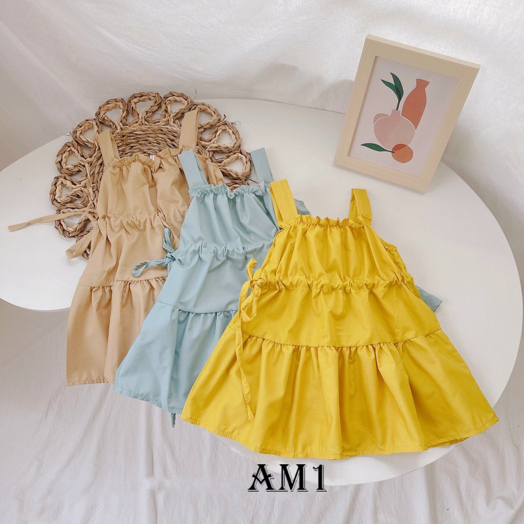 Váy bé gái 8 đến 20 kg hai dây buộc vai AM917 - đầm bé gái vải thô siêu mát AM958