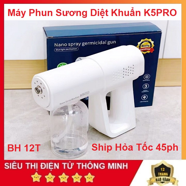 Máy Phun Sương K5Pro, Khử Khuẩn Tích Hợp Đèn UV - Diệt Khuẩn Lên Đến 99% - Công Nghệ Nano - Bảo Hành 12 Tháng