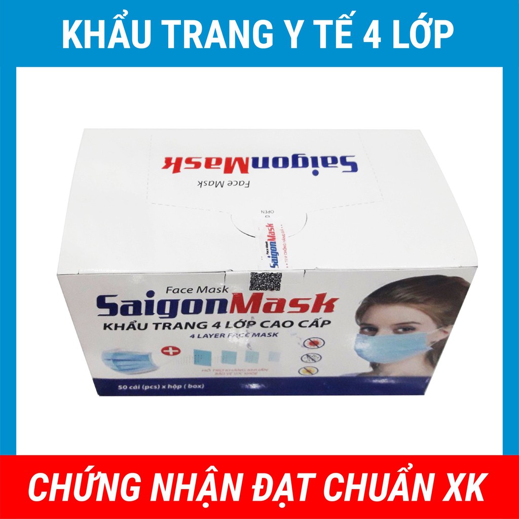 [GIÁ BÌNH ỔN] Khẩu Trang Y Tế Người Lớn 4 Lớp Saigon Mask 1 Hộp 50 Chiếc