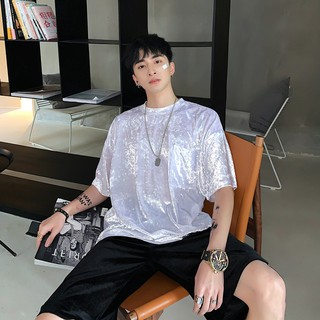 Áo Thun Tay Ngắn Chất Liệu Nhung Bóng Phong Cách Hip Hop Cho Bé Trai