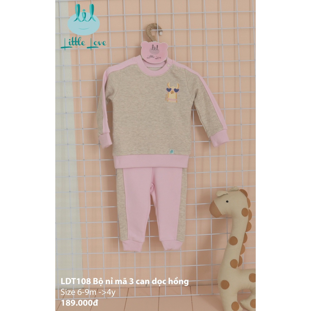 Bộ quần áo dài tay nỉ dày mã 3 can dọc cho trẻ từ 3m đến 4y little love (LDT108)