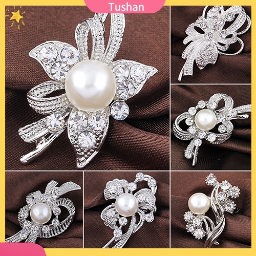 Ghim cài áo hình hoa đính kim cương ngọc trai giả thời trang cho nữ