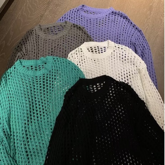 Áo Thun Dệt Kim Lưới Xuyên Thấu Cao Cấp Thời Trang Mùa Thu Đường Phố Ngoài Trời Cho Nam Niche De