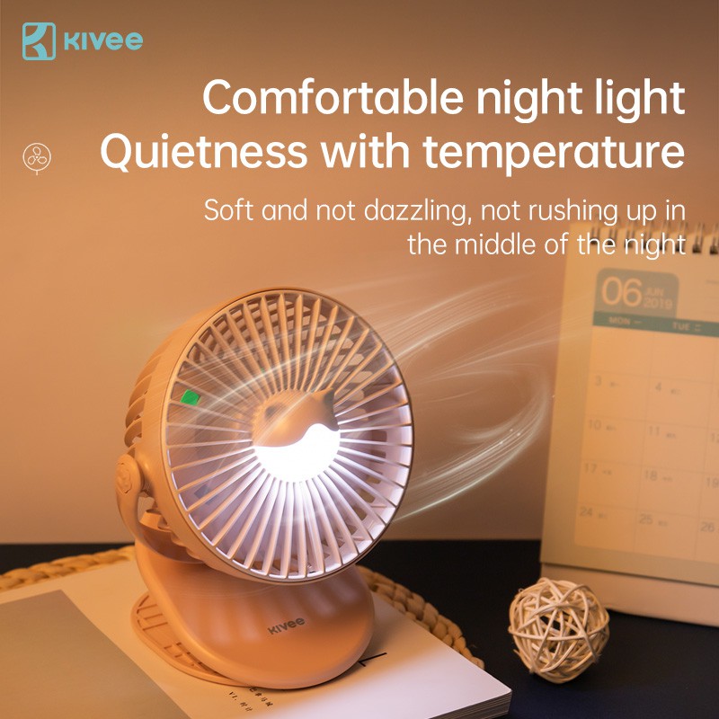 Quạt để bàn Kivee FA09 luồng gió mạnh độ ồn thấp tích hợp đèn LED có thể xoay 360 độ