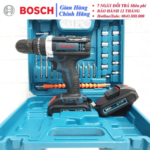 Máy Khoan pin Bosch 36V 3 Chức năng Có Búa Tặng Kèm Bộ Phụ Kiện 24 Chi Tiết cao cấp