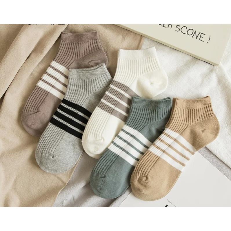 Tất nam nữ kẻ ngang cổ ngắn Myna thể thao thời trang cao cấp khử mùi kháng khuẩn