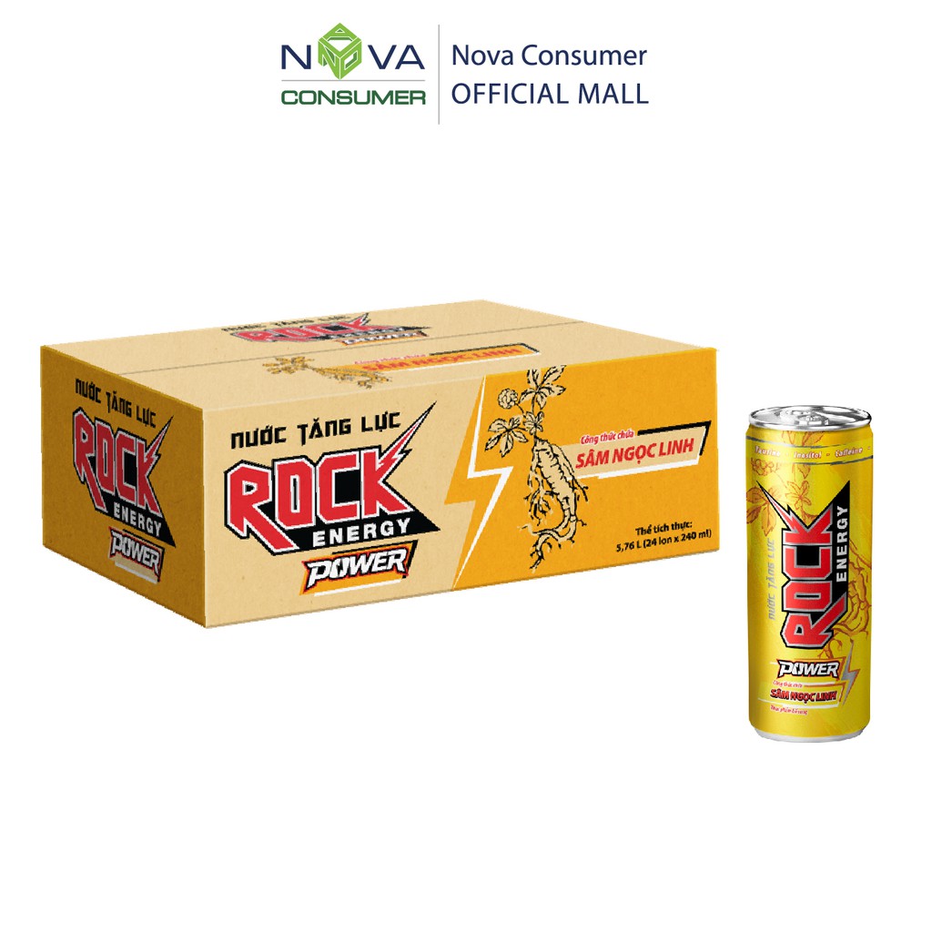 [Thùng 24 lon] Nước tăng lực Rock Energy Power chứa Sâm Ngọc Linh (240ml x 24 lon)