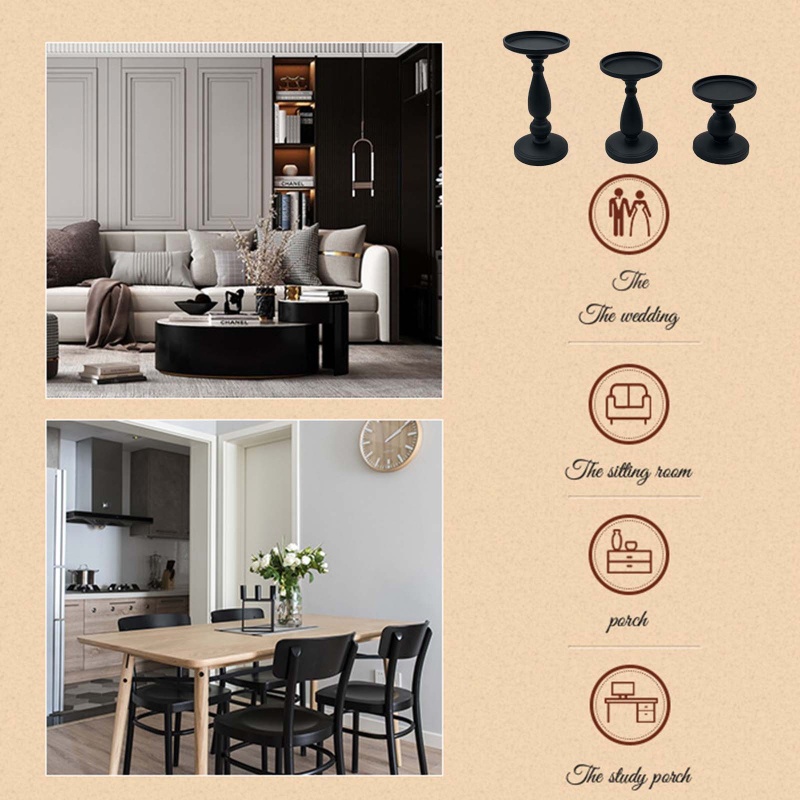 Chân Nến Bằng Sắt Màu Đen Phong Cách Cổ Điển Dùng Trang Trí Bàn Ăn