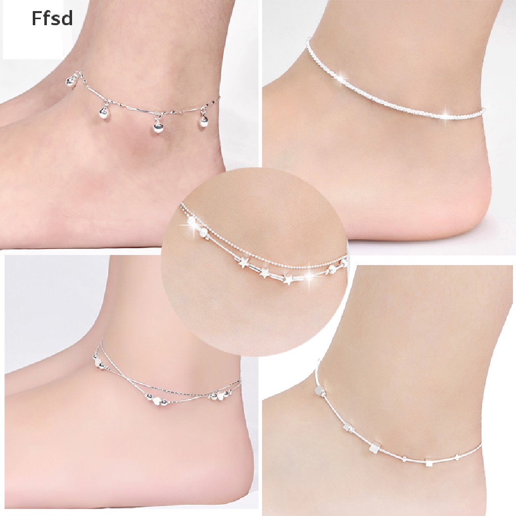 Lắc Chân Mạ Bạc 925 Hình Khối Vuông Thời Trang Đi Biển
