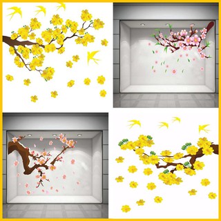 Decal trang trí tết cành mai cành đào đón lộc năm mới - Giấy dán tường cao cấp dán được cả trên tường và kính (HN)