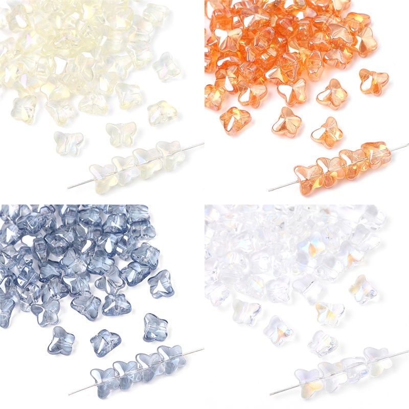 20 Hạt Thủy Tinh Hình Bướm 7.5x10mm Làm Trang Sức Thủ Công