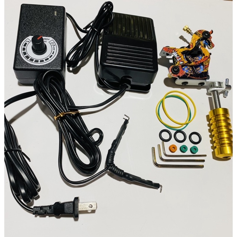 Bộ combo máy xăm + biến điện kèm bàn đạp giây móc