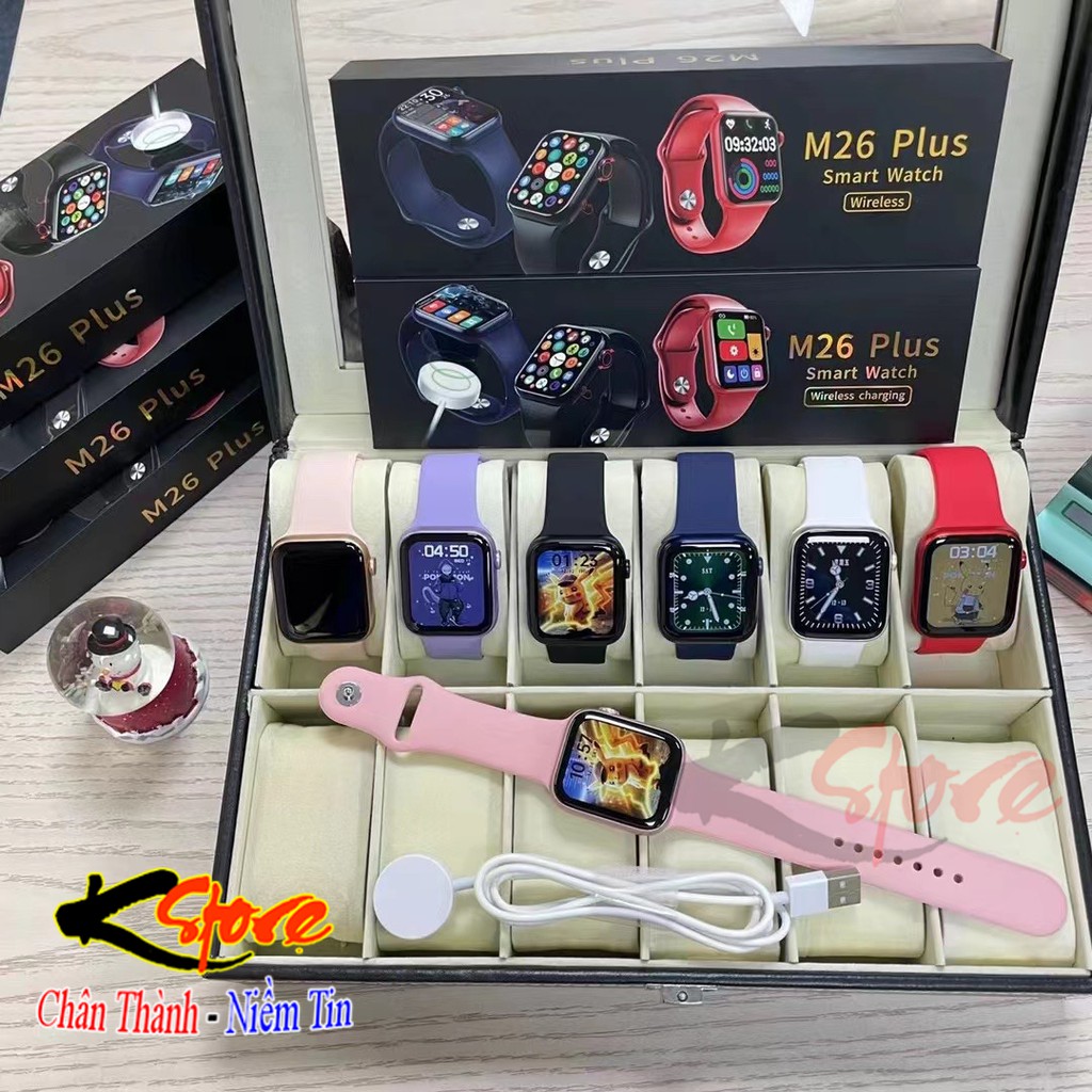 Đồng hồ thông minh M26 Plus Smartwatch màn hình HD tràn viền 4 cạnh cảm ứng siêu mượt nghe gọi theo dõi sức khỏe