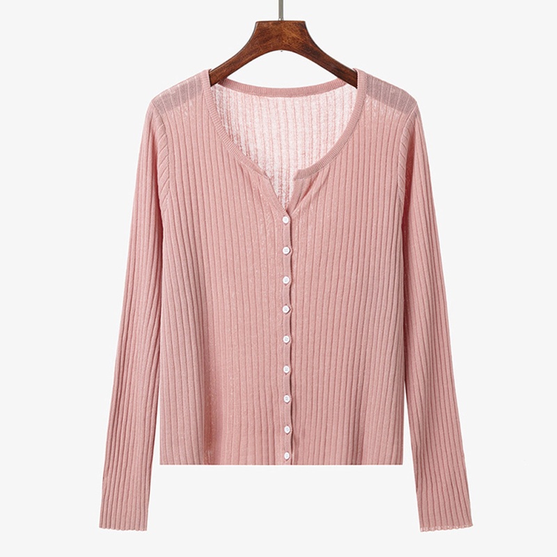 Áo Khoác Cardigan Dệt Kim Mỏng Màu Trơn Cài Nút Xinh Xắn Cho Nữ