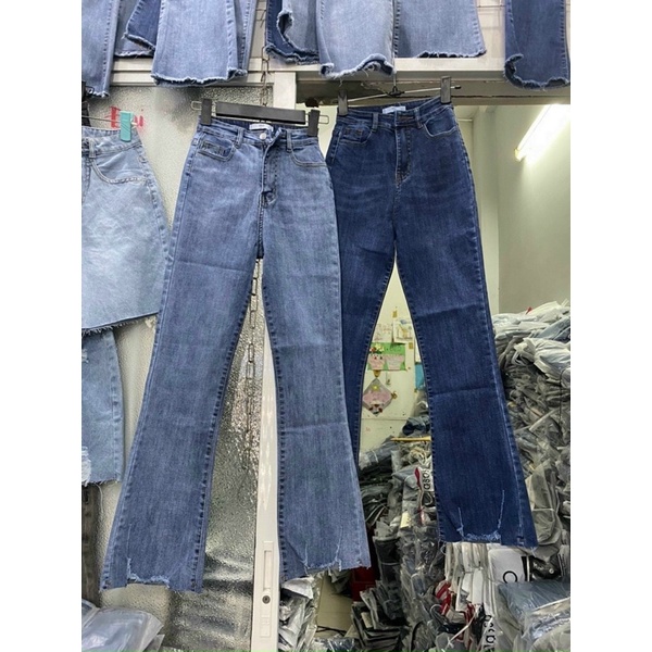 Quần Jeans Loe màu xanh Rách Xước Nhẹ Lưng Cao Tôn Dáng Shop YuRi